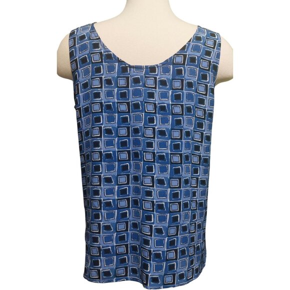 Robbie Bee Blue Geometric Sleeveless 100% Silk Blouse Womens Medium - Picture 2 of 8
